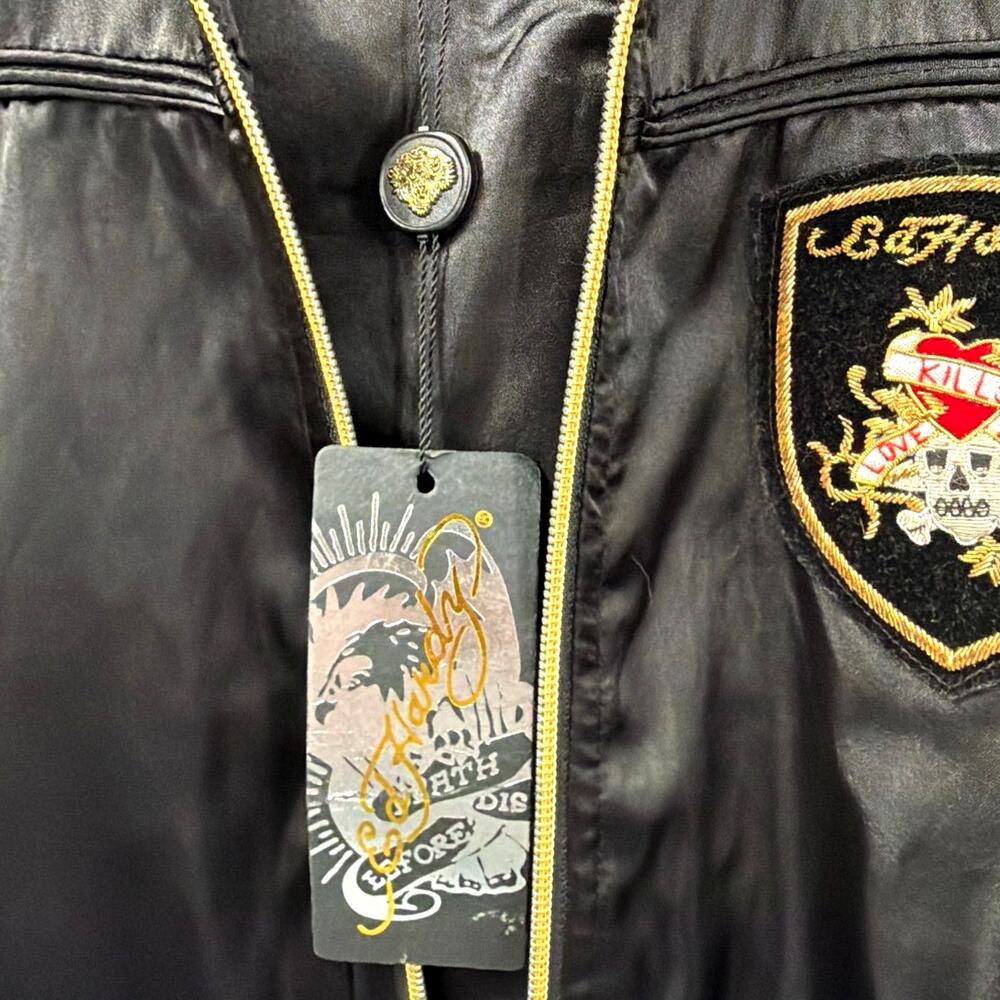 NWT Ed Hardy Black Satin Bomber Jacket Y2K Vintage - Picture 6 of 8
